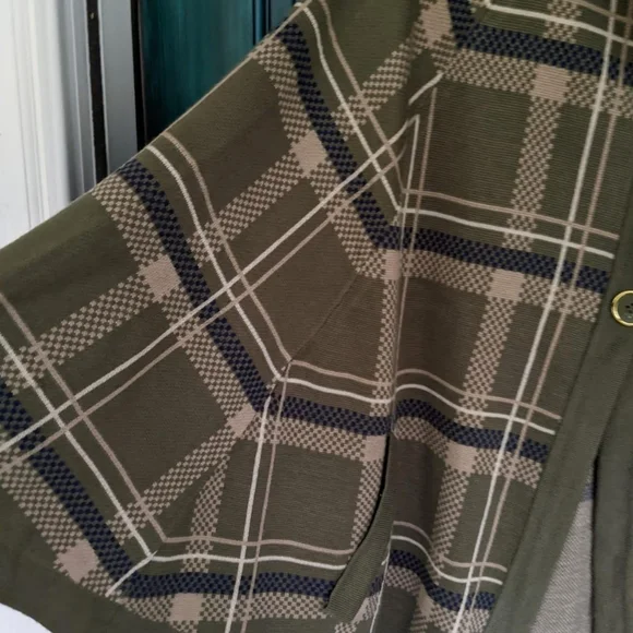 Olive Plaid Knit Button Cape by Hot in Hollywood - Picture 8 of 9